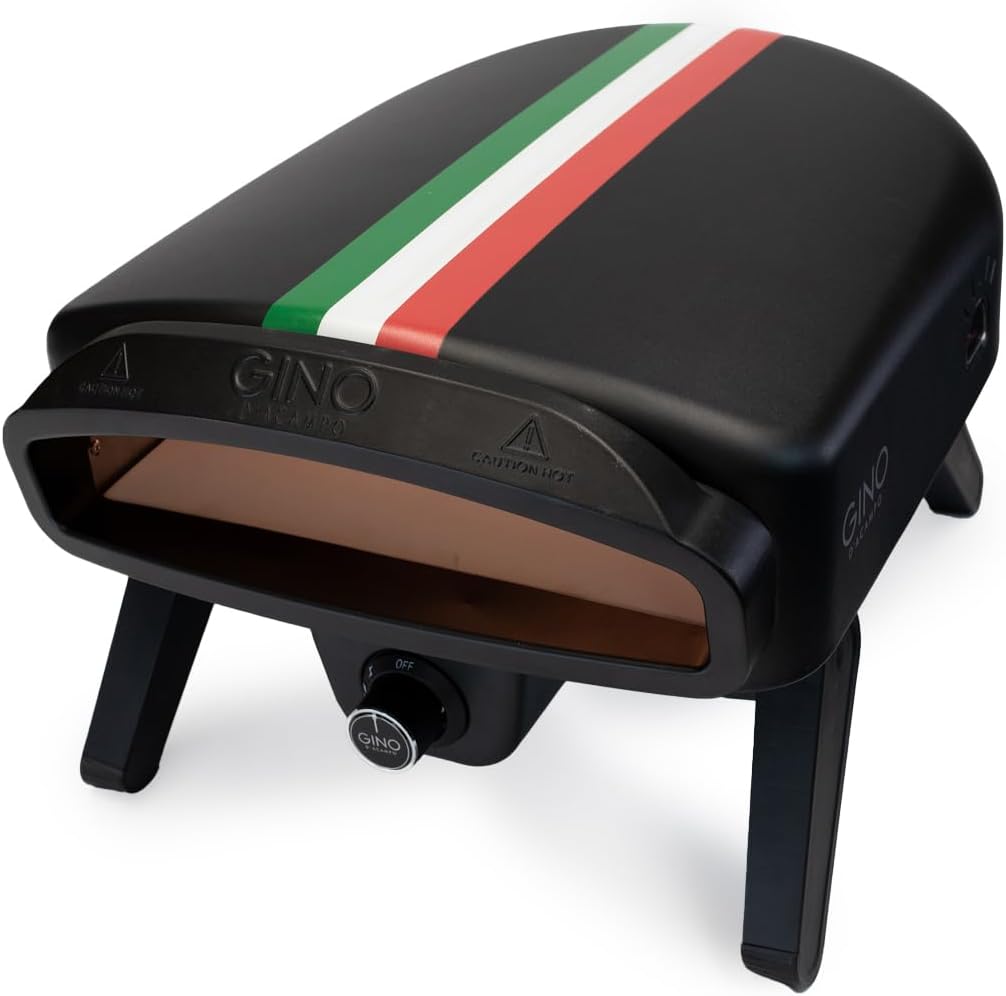 Horno de pizza exterior Gino D'Acampo, pizza a gas de 14 pulgadas - Modena con termómetro integrado, piedra de pizza y construcción de acero