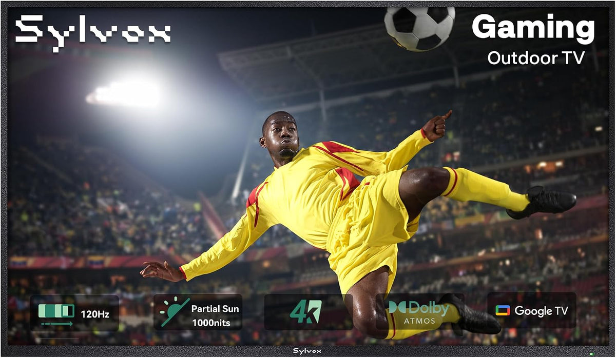 Smart TV SYLVOX, TV Exterior de 55', 120 Hz 4K Ultra HD, IP55 Waterproof, Outdoor Google TV, Dolby Atmos, WiFi 5G y HDMI 2.1, DVB-C/T2/S2, HEVC