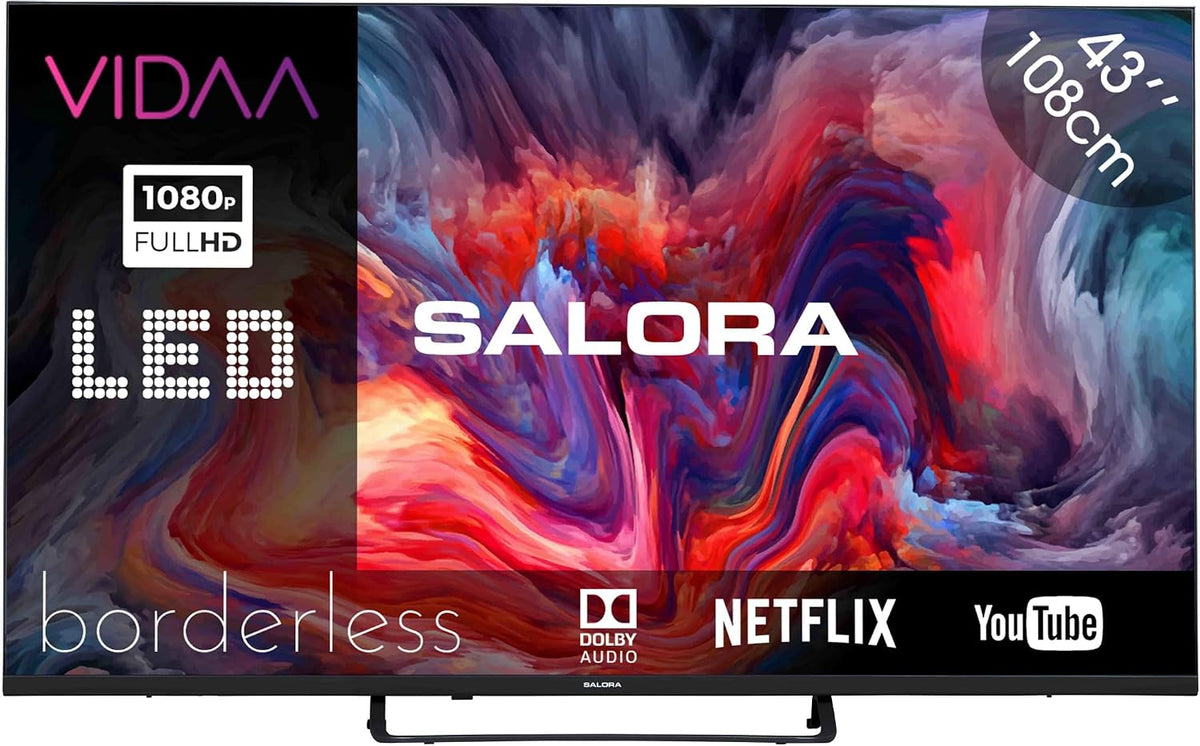 SALORA FOD43FV Smart TV, Smart TV de 43 Pulgadas con Pantalla Full HD, Android TV, Sistema operativo Vidaa, Triple sintonizador DVB-T2/S2, Wi-Fi