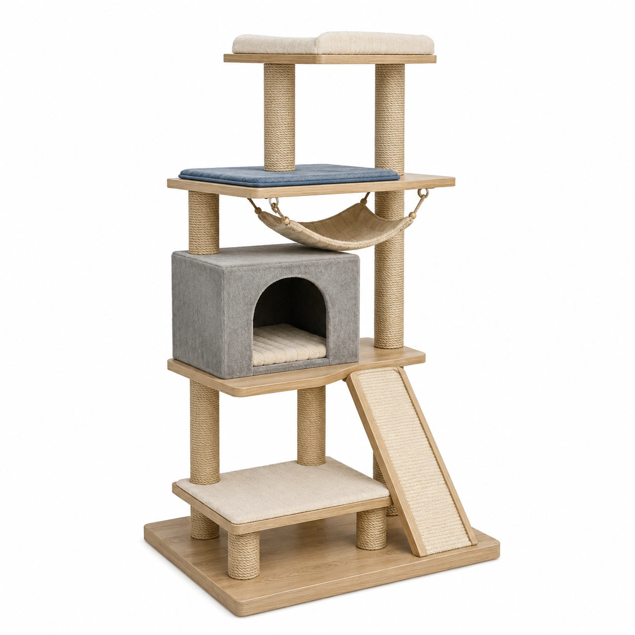 Árbol rascador para gatos de madera y sisal de 145cm