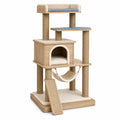 Árbol para Gatos con Plataformas y Casa de Madera y Tela Beige/Azul