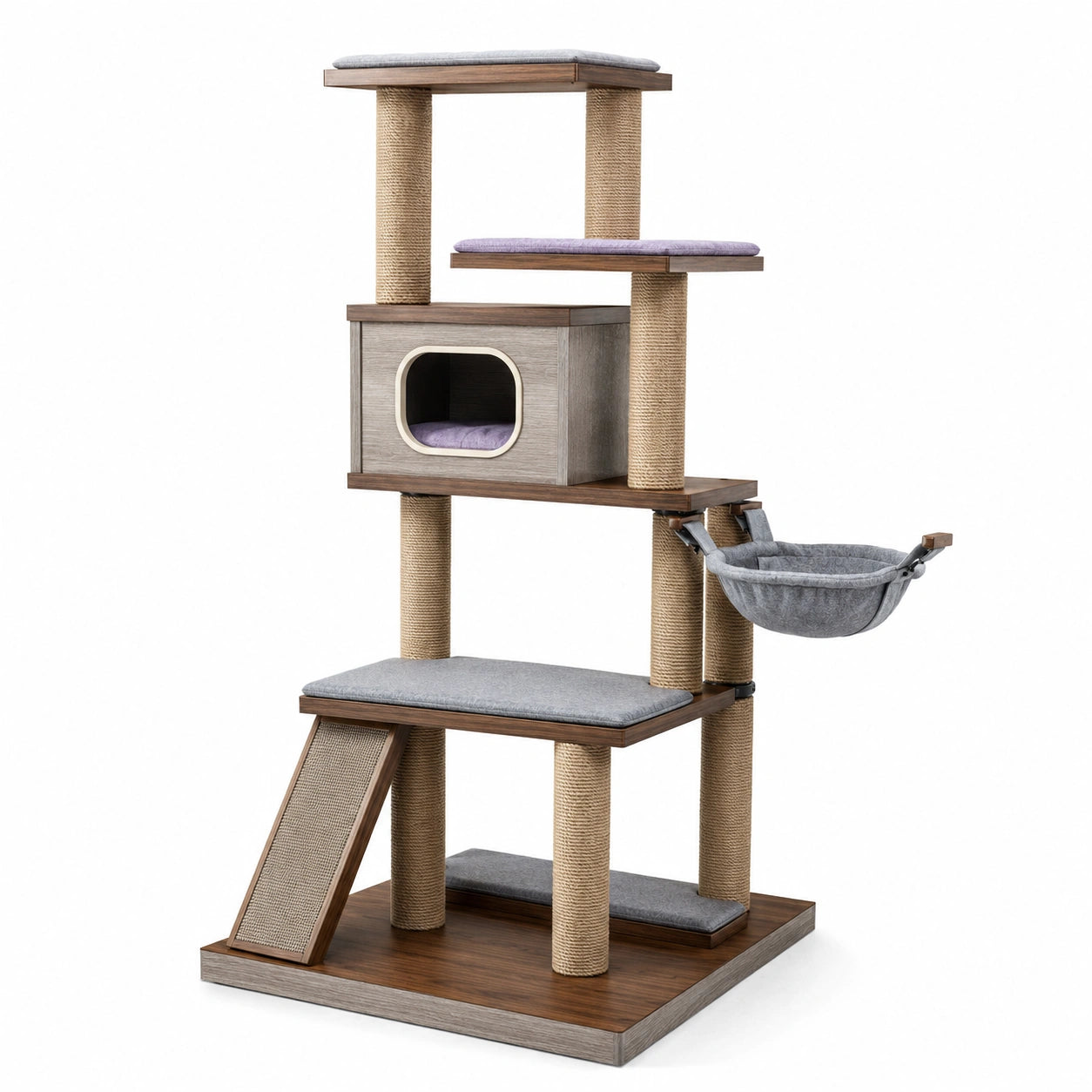 Árbol para gatos de varios niveles con MDF, sisal y poliéster