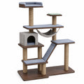 Árbol de Gato de Madera con Hamaca y Poste de Sisal, Marrón/Gris Claro