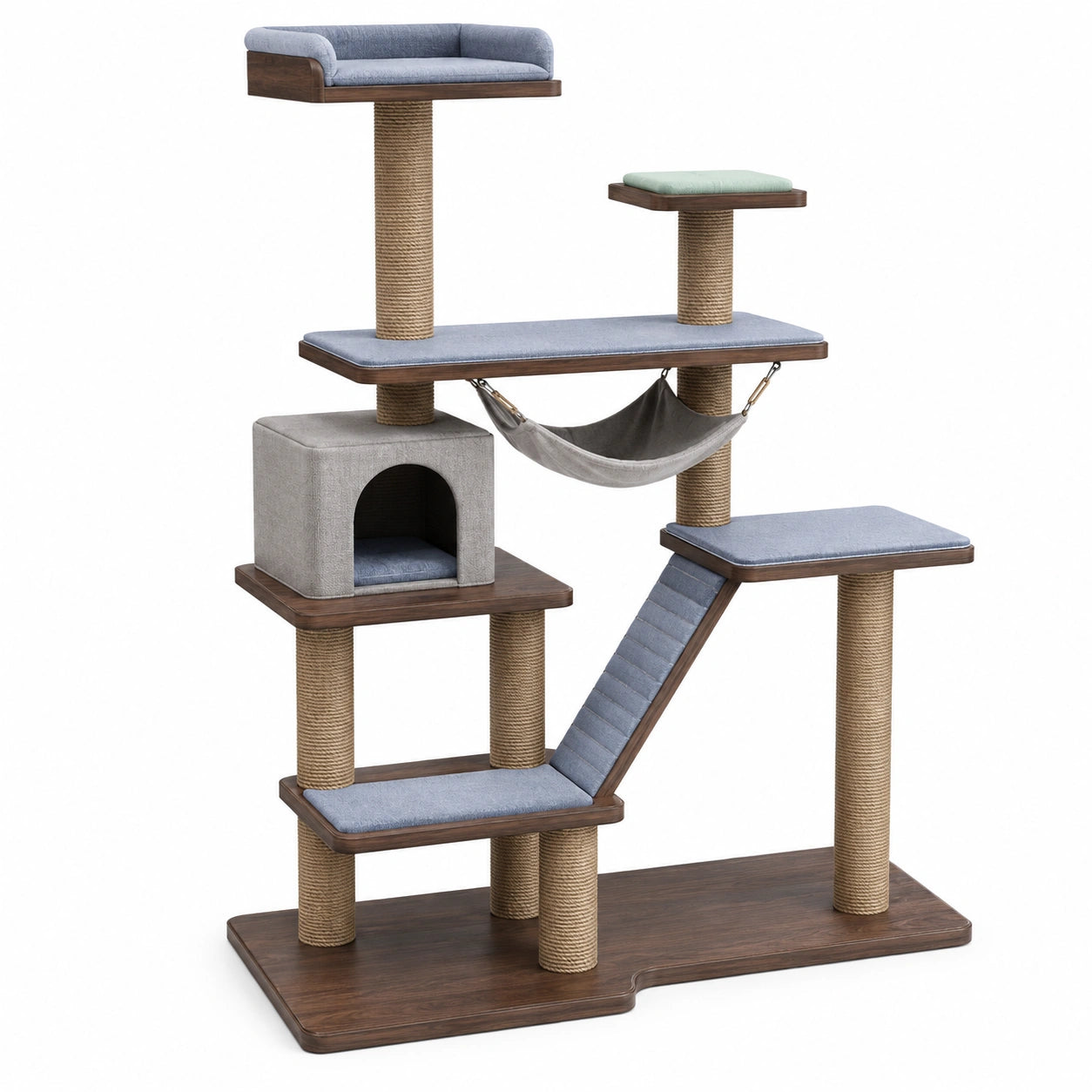Árbol de Gato de Madera con Hamaca y Poste de Sisal, Marrón/Gris Claro