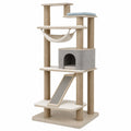 Árbol rascador para gatos de madera con casa textil y hamaca