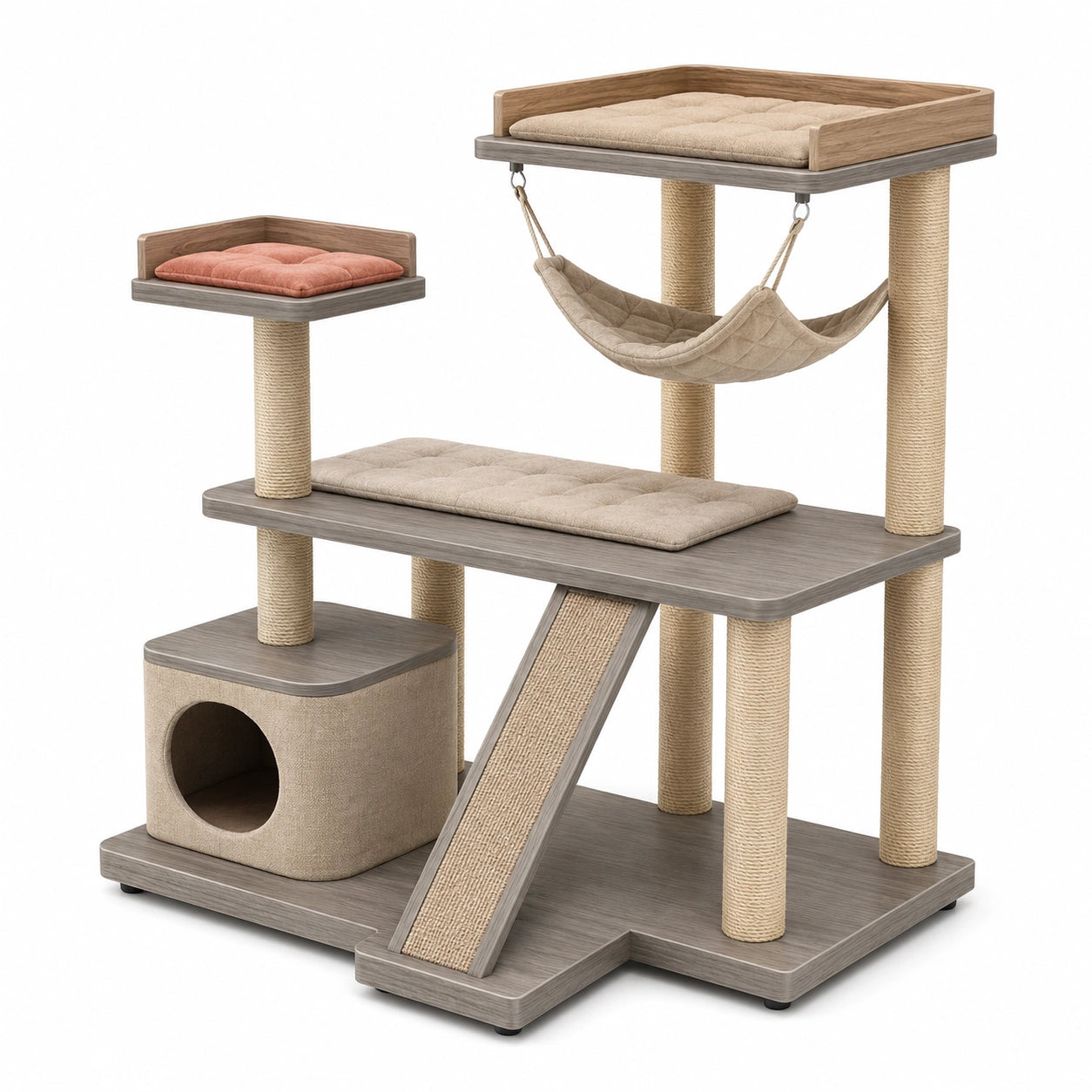 Árbol rascador para gatos de madera con poliéster y sisal