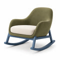 Mecedora de Tela Verde y Beige con Estructura de Madera Azul