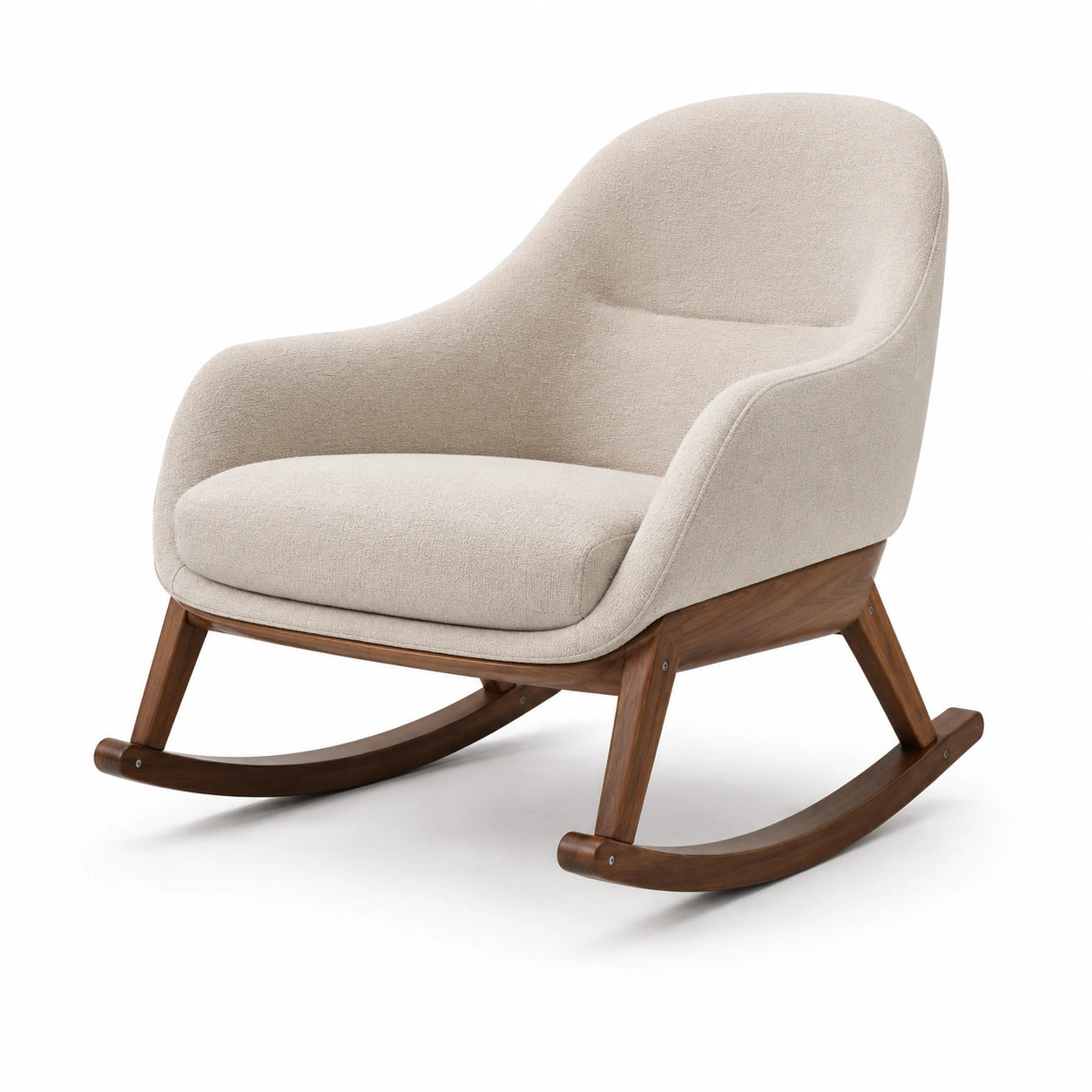 Sillón mecedora tejido beige base madera nogal