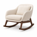 Silla Mecedora de Tela Beige con Estructura de Madera