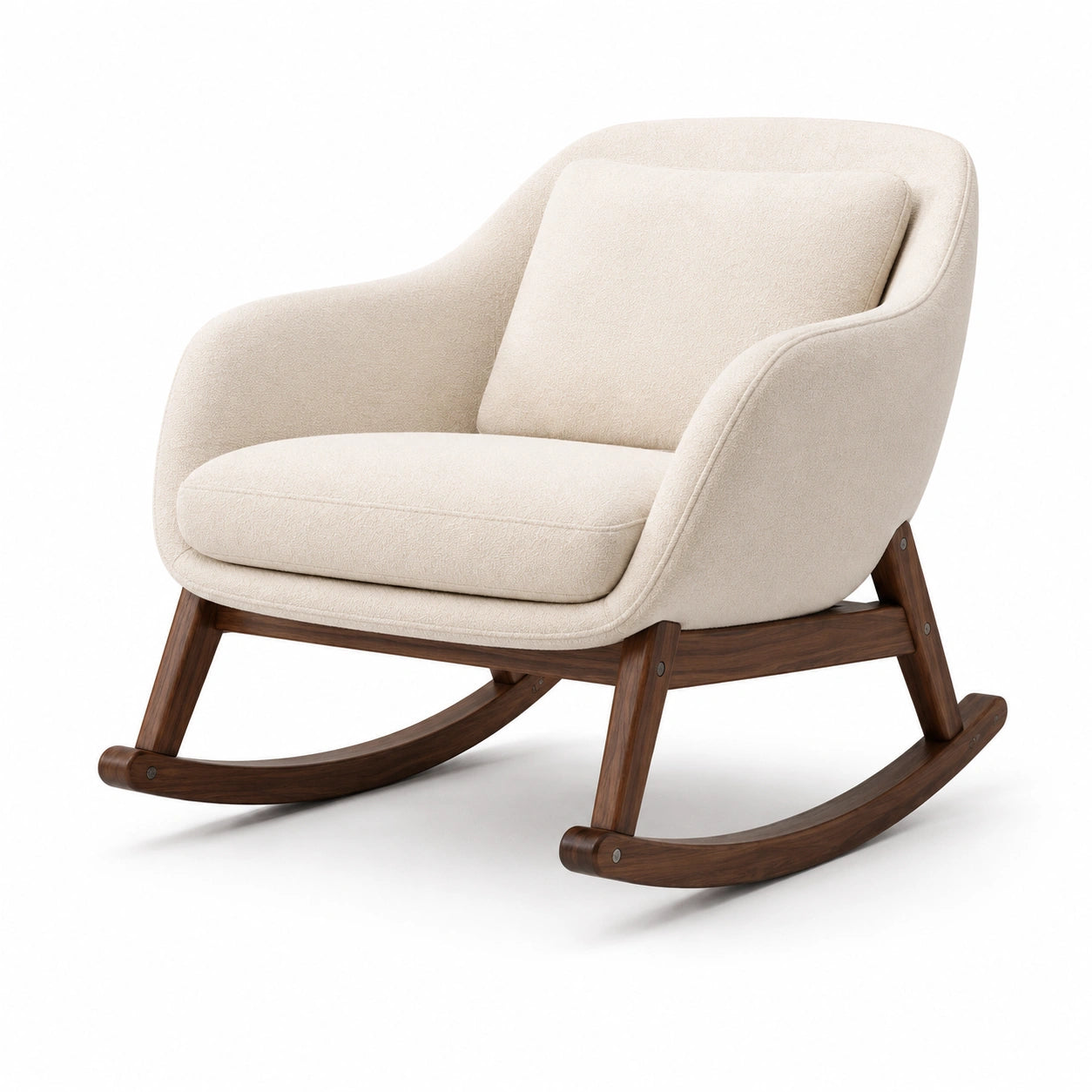 Silla Mecedora de Tela Beige con Estructura de Madera