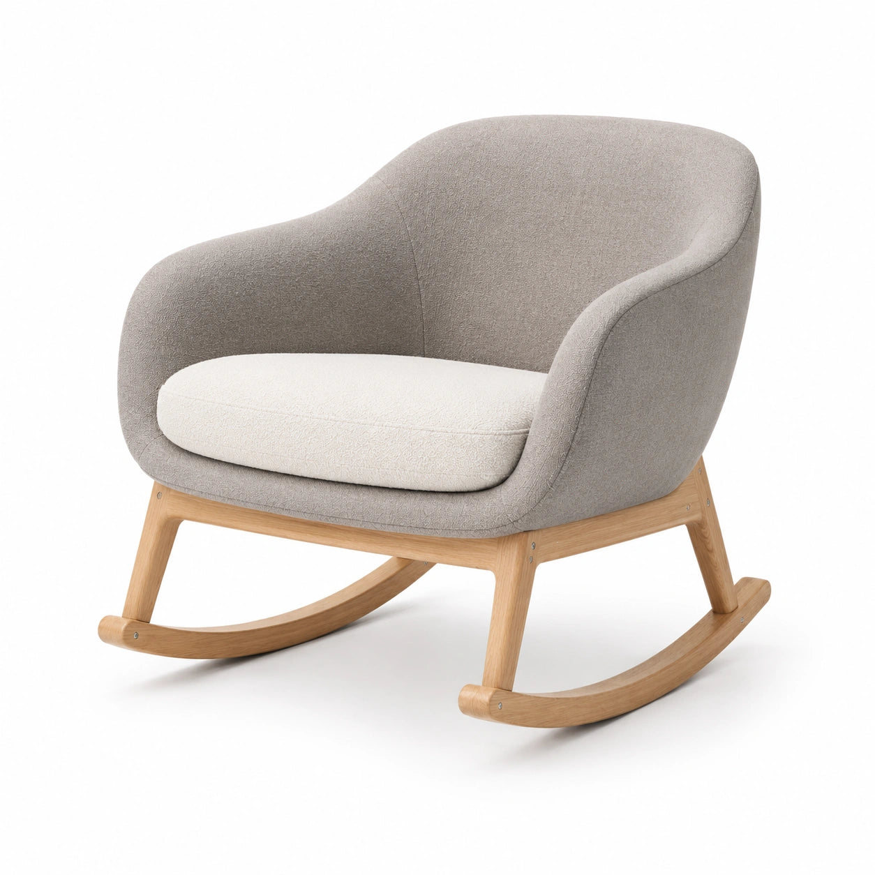 Sillón mecedora de poliéster Gris y Beige con estructura de Roble