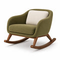 Silla mecedora de lino verde y beige con patas de madera