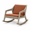 Silla mecedora de madera con cojines de tela naranja