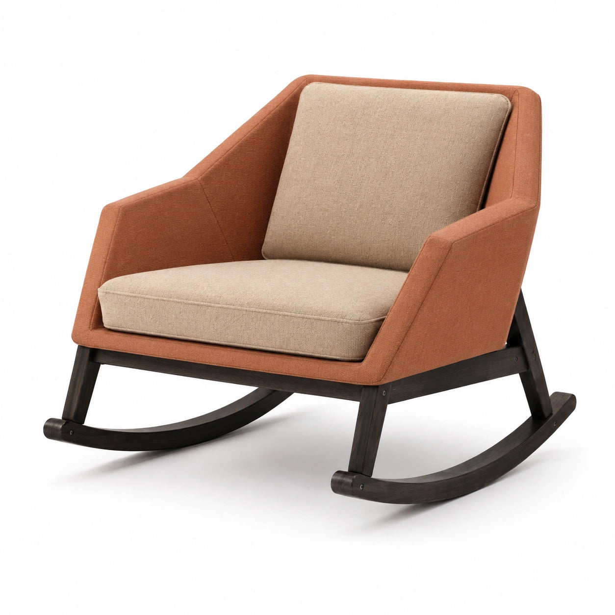 Sillón mecedora con marco de madera y tapizado en poliéster