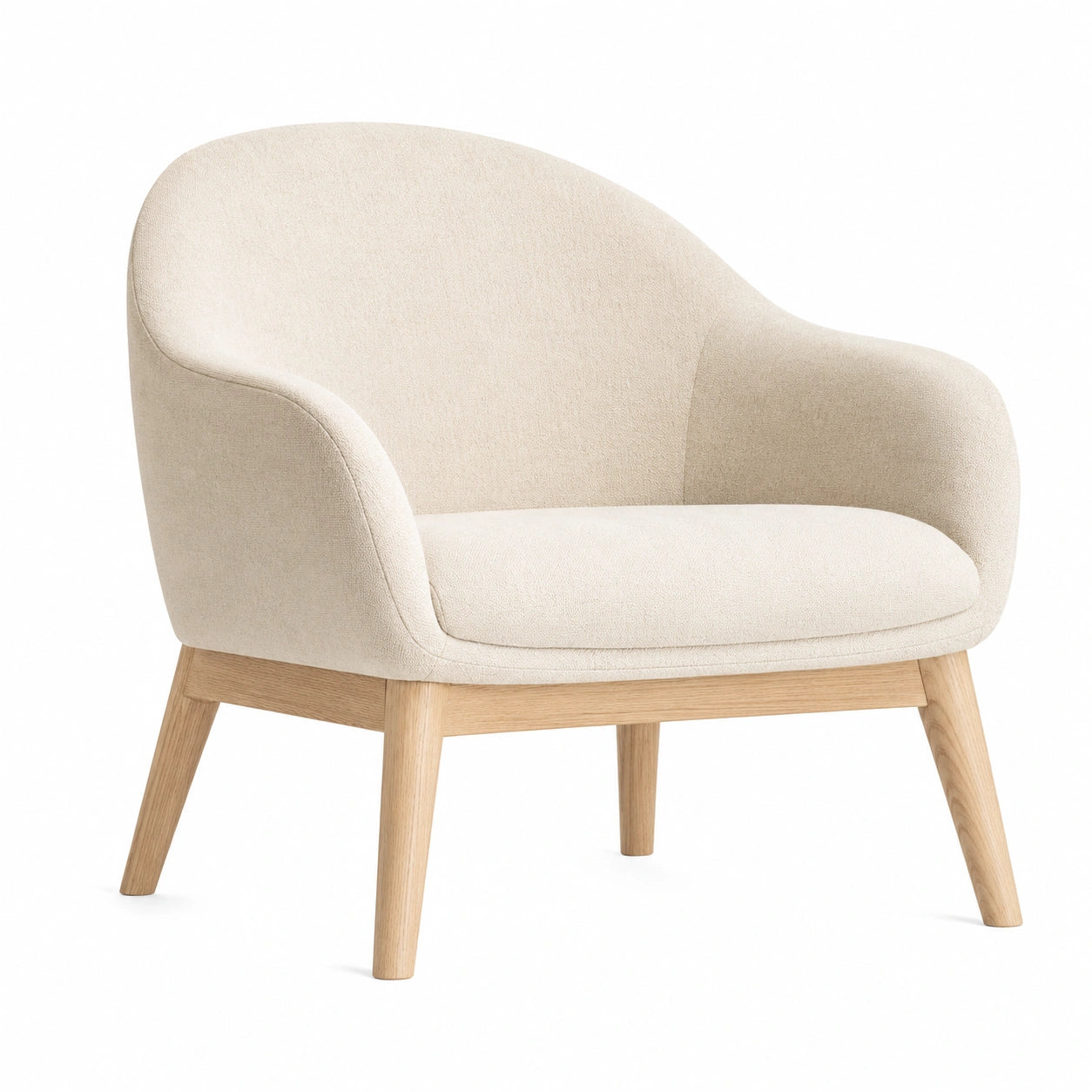Sillón de poliéster beige con estructura de roble