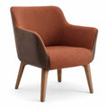 Sillón con Tela de Poliéster Naranja y Cuero Sintético Marrón, Patas de Madera de Roble