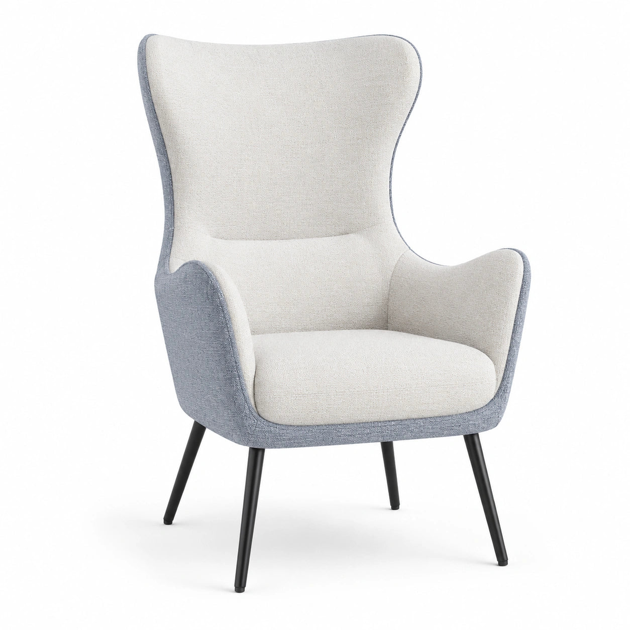 Sillón de Tela Beige y Azul con Patas Metálicas
