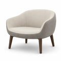 Sillón de tela de poliéster gris claro y beige con patas de madera