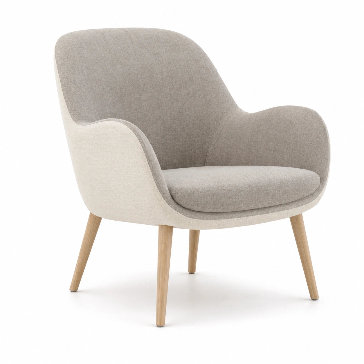 Sillón de Tela en Colores Beige y Gris con Patas de Madera