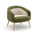 Sillón de Tela Verde y Beige con Patas de Roble