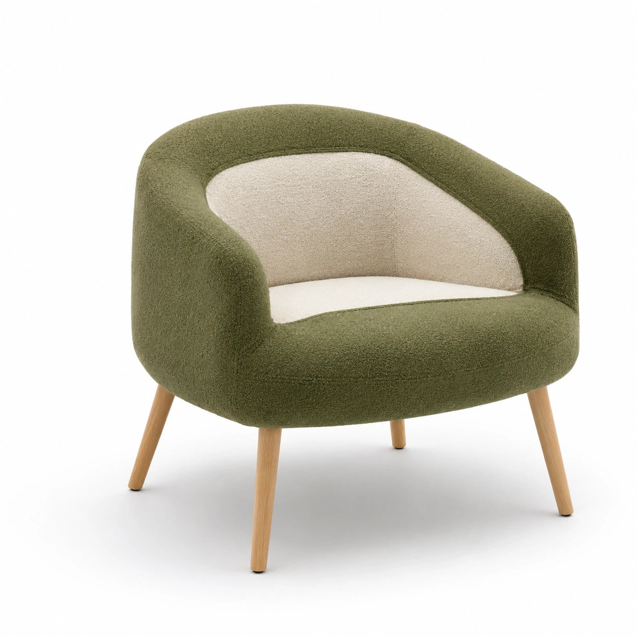 Sillón de Tela Verde y Beige con Patas de Roble