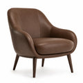 Sillón de cuero sintético marrón con patas de madera