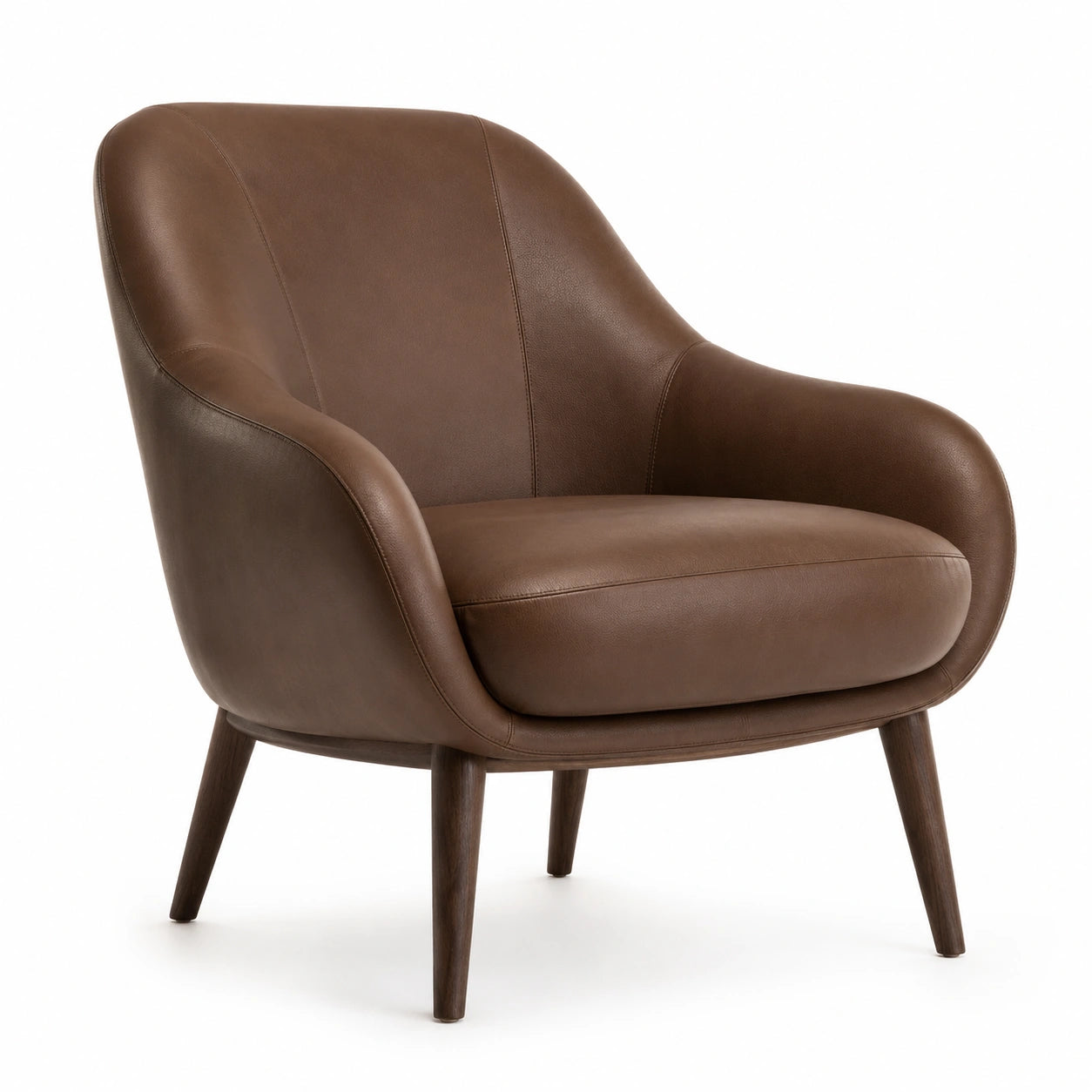 Sillón de cuero sintético marrón con patas de madera