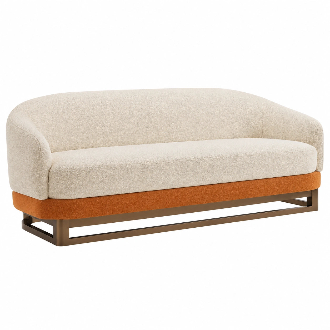 Sofá de Tela Bouclé Beige/Naranja con Base Metálica de 210cm