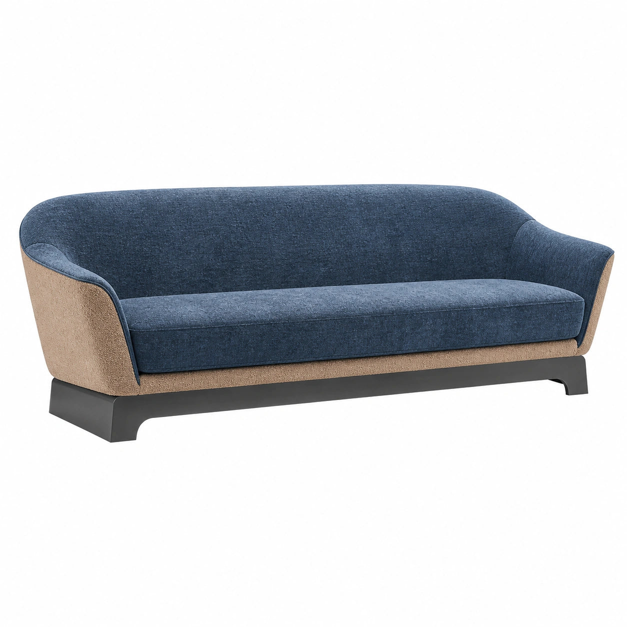 Sofá de tela y madera azul y beige 200cm