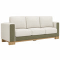 Sofá de Tela Beige y Verde 3 Plazas con Base de Roble