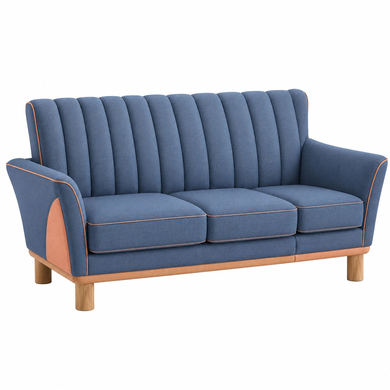 Sofá de Tela de Poliéster Azul con Patas de Madera