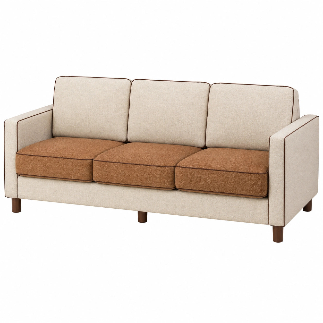 Sofá de Tela Beige y Marrón con Patas de Madera