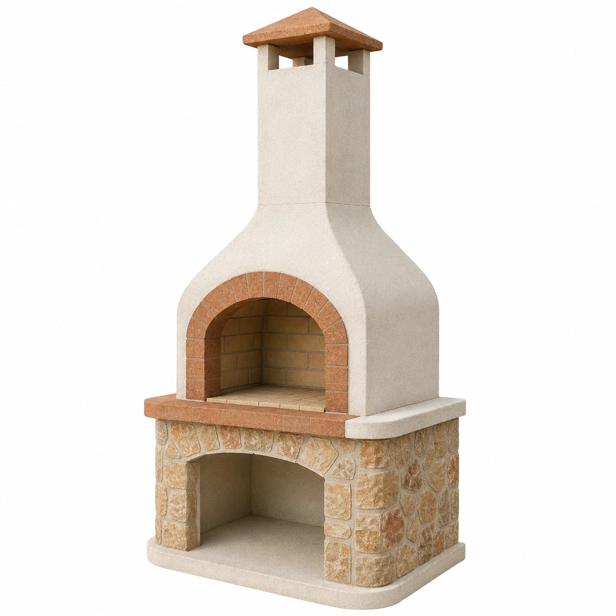 Barbacoa de jardín de cemento y ladrillo con chimenea alta 220x110x75 cm