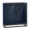 Vitrina de metal y vidrio templado azul 110x120x40 cm