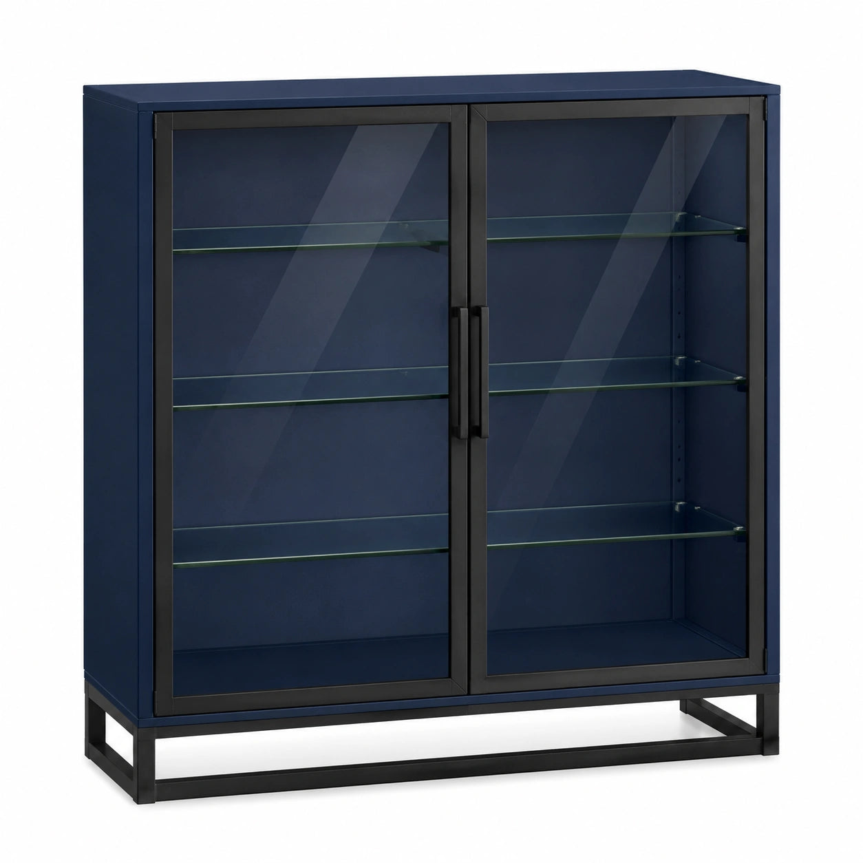 Vitrina de metal y vidrio templado azul 110x120x40 cm