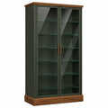 Vitrina de madera con puertas de vidrio templado verde y nogal 180x80x40 cm