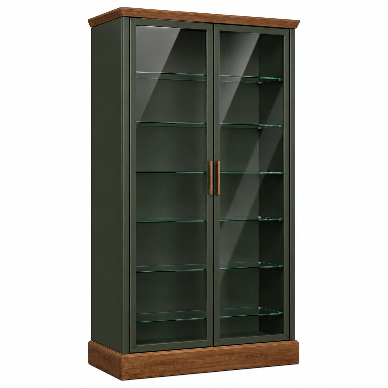 Vitrina de madera con puertas de vidrio templado verde y nogal 180x80x40 cm