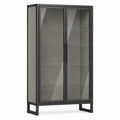 Vitrina de metal con vidrio templado y paneles grises 180x90x40 cm