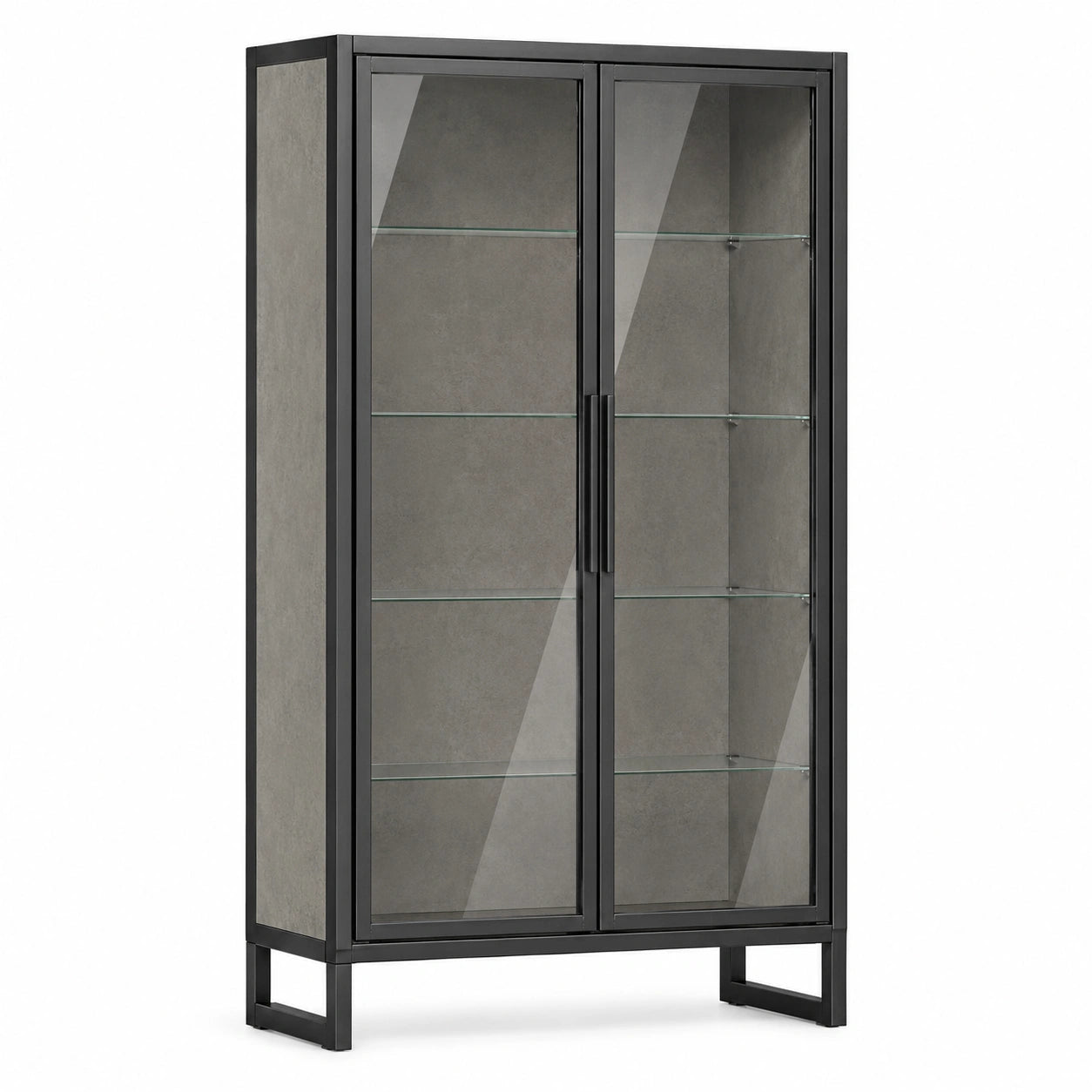 Vitrina de metal con vidrio templado y paneles grises 180x90x40 cm