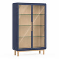 Vitrina de Madera y Vidrio Templado Azul con Estantes de Roble