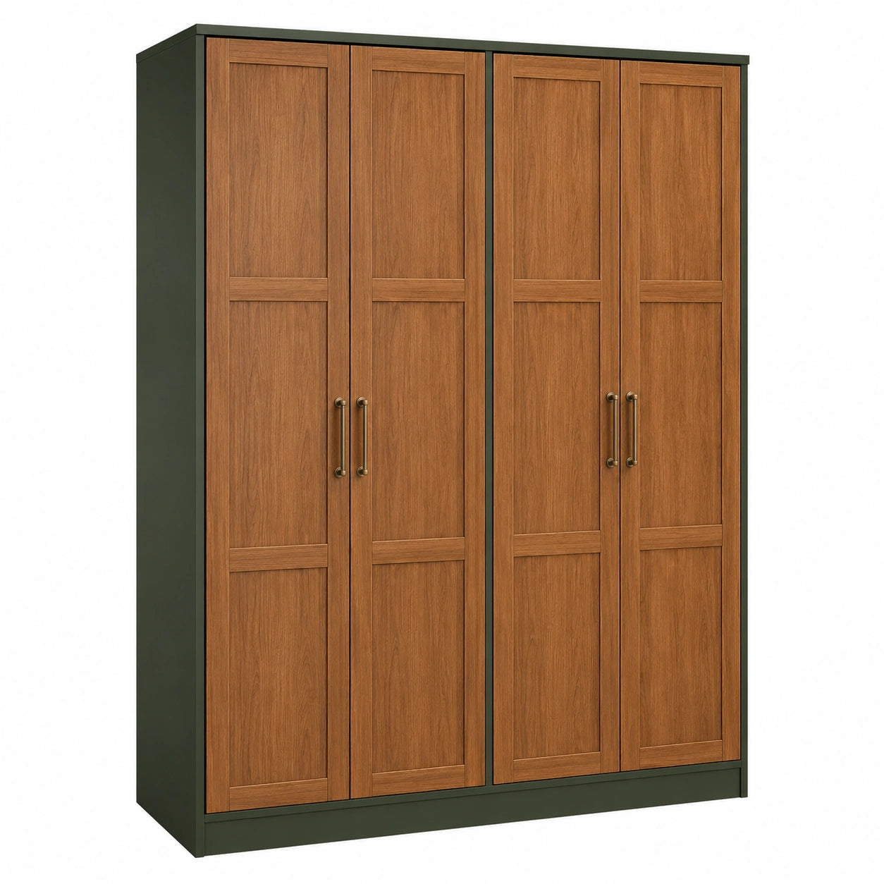 Armario de madera MDF con cuatro puertas Roble oscuro y Verde oscuro