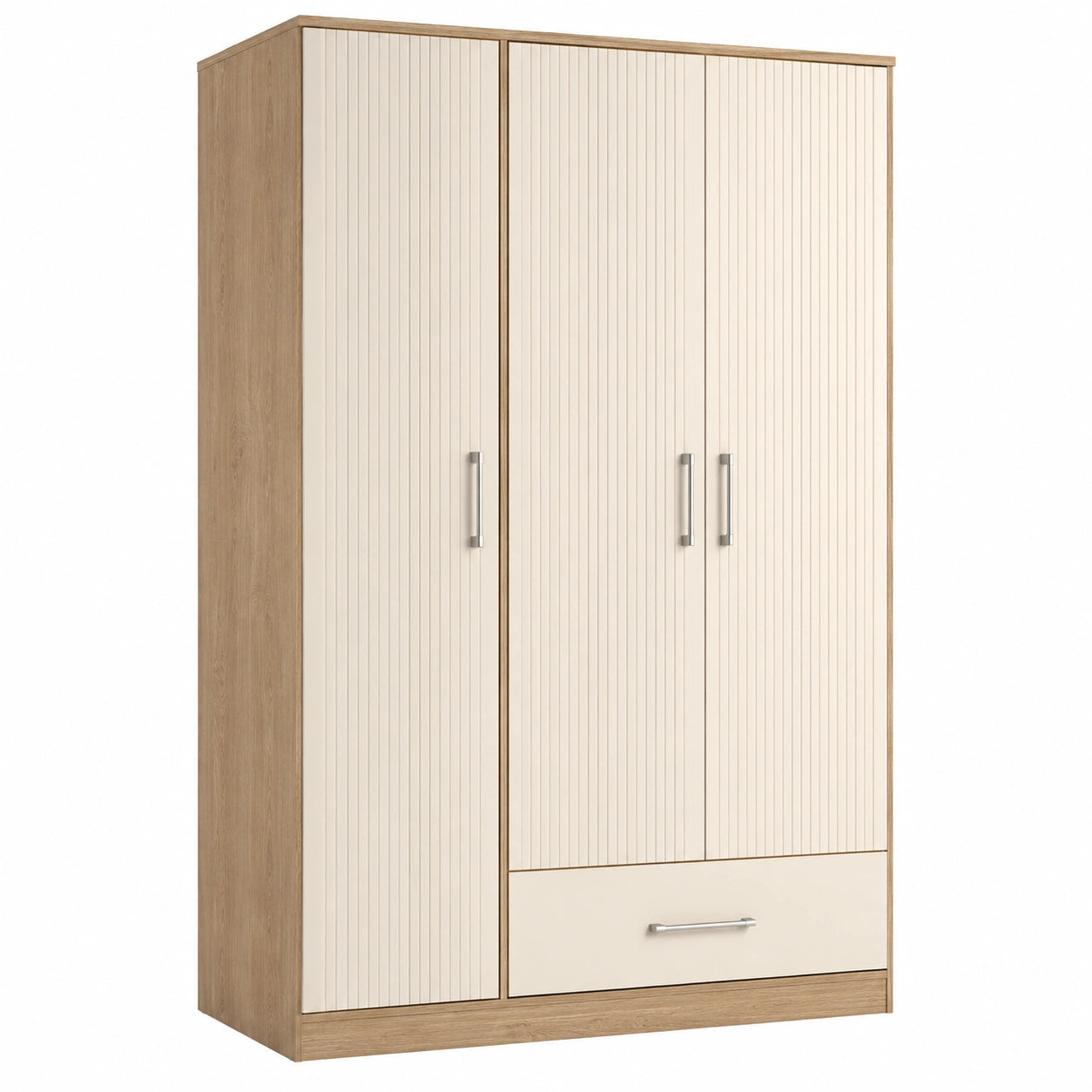 Armario de Melamina con Tres Puertas y Un Cajón Beige