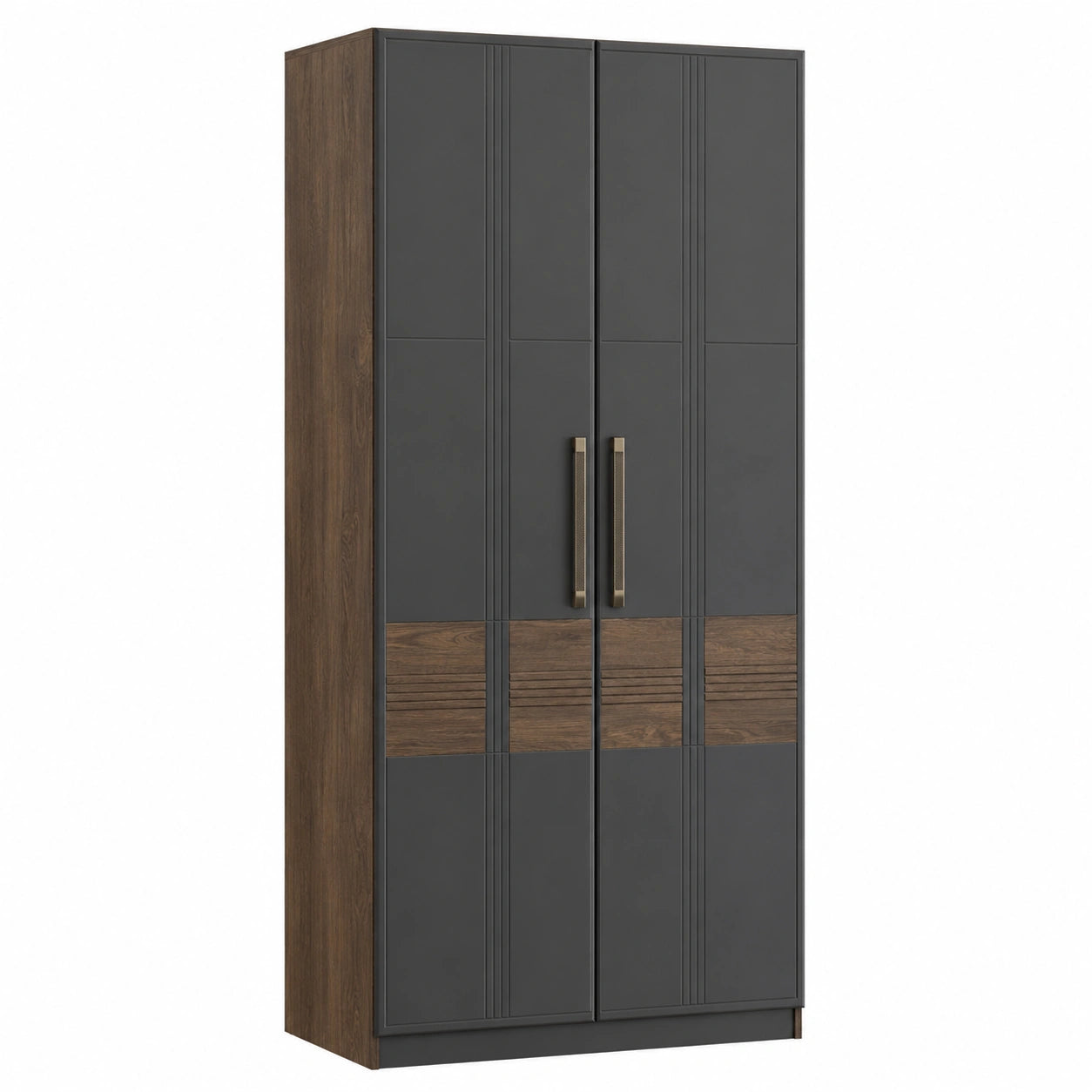 Armario de 2 Puertas de MDF Color Gris y Madera 200x80x50 cm