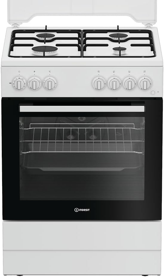 Cocina independiente Beko, Cocina de gas I6G3PMW 60 cm, 4 fuegos, horno eléctrico con parrilla, 73 litros, Click&Clean, Click&Steam, temporizador