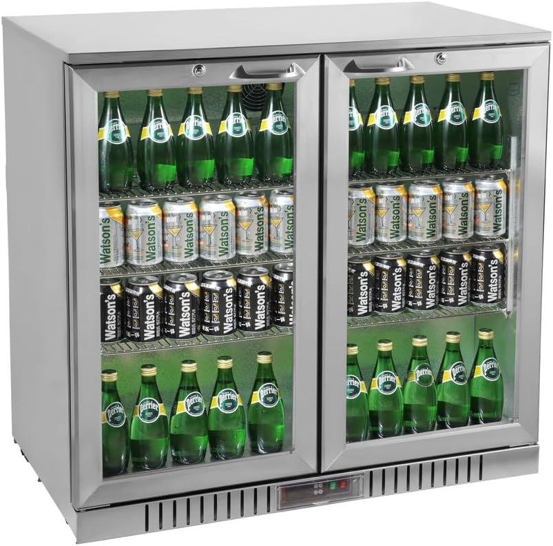 METRO Professional GBC3002S Frigorífico combi, Frigorífico con puerta de cristal templado, acero inoxidable/aluminio, estantes regulables, con