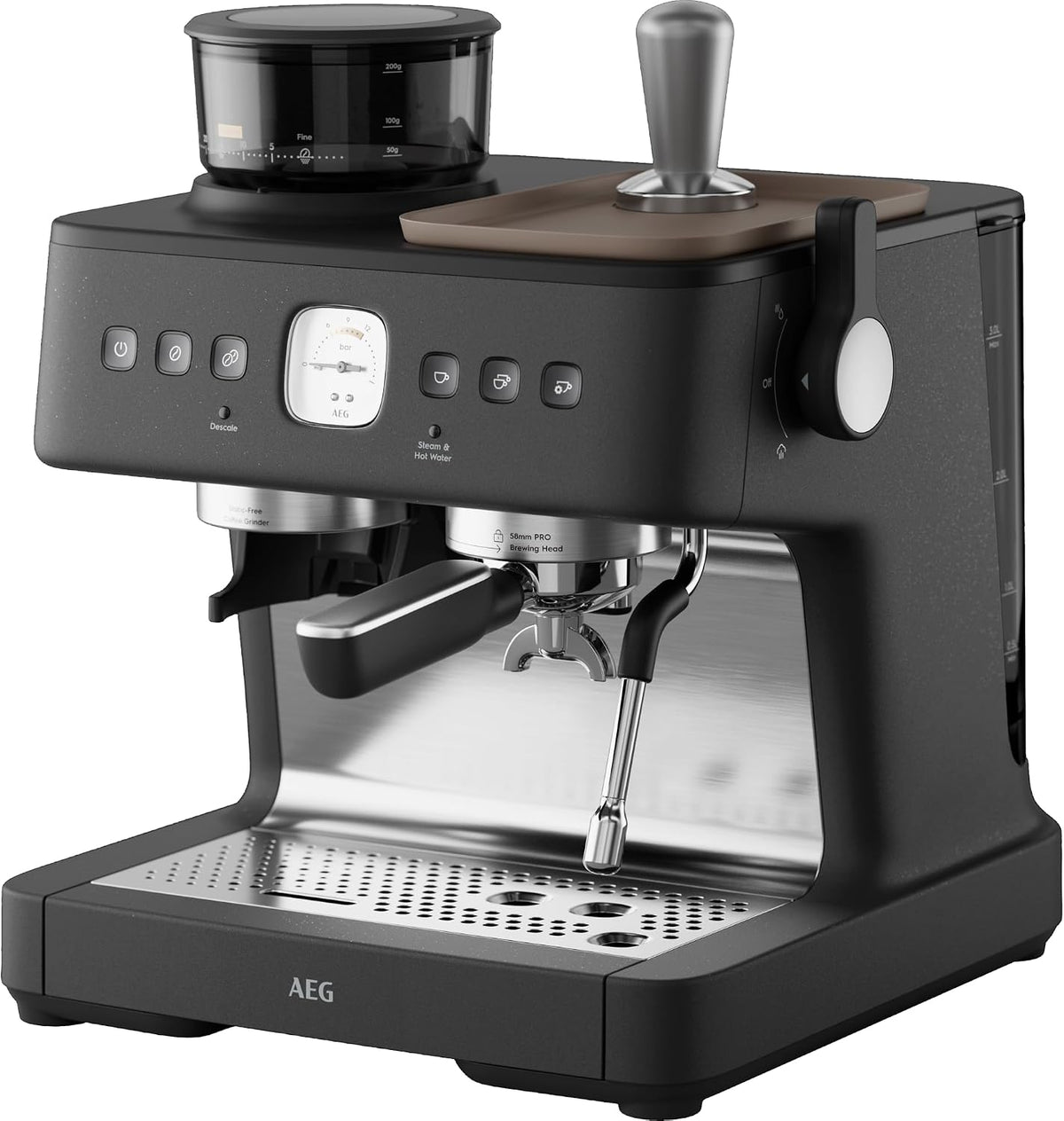 AEG Máquinas de café espresso a vapor, Máquina portafiltros Espresso EC8-1-8BP, Dual Thermoblock, 30 grados de molienda, 20 bares de presión, control