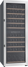PKM Frigorífico combi, WKS72-2 Stand Weintemperierschrank, 48 cm breit, 72 Standardweinflaschen, 10 Holzböden, LED Beleuchtung, 2 Temperaturzonen