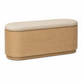 Banco de madera de roble con asiento tapizado beige