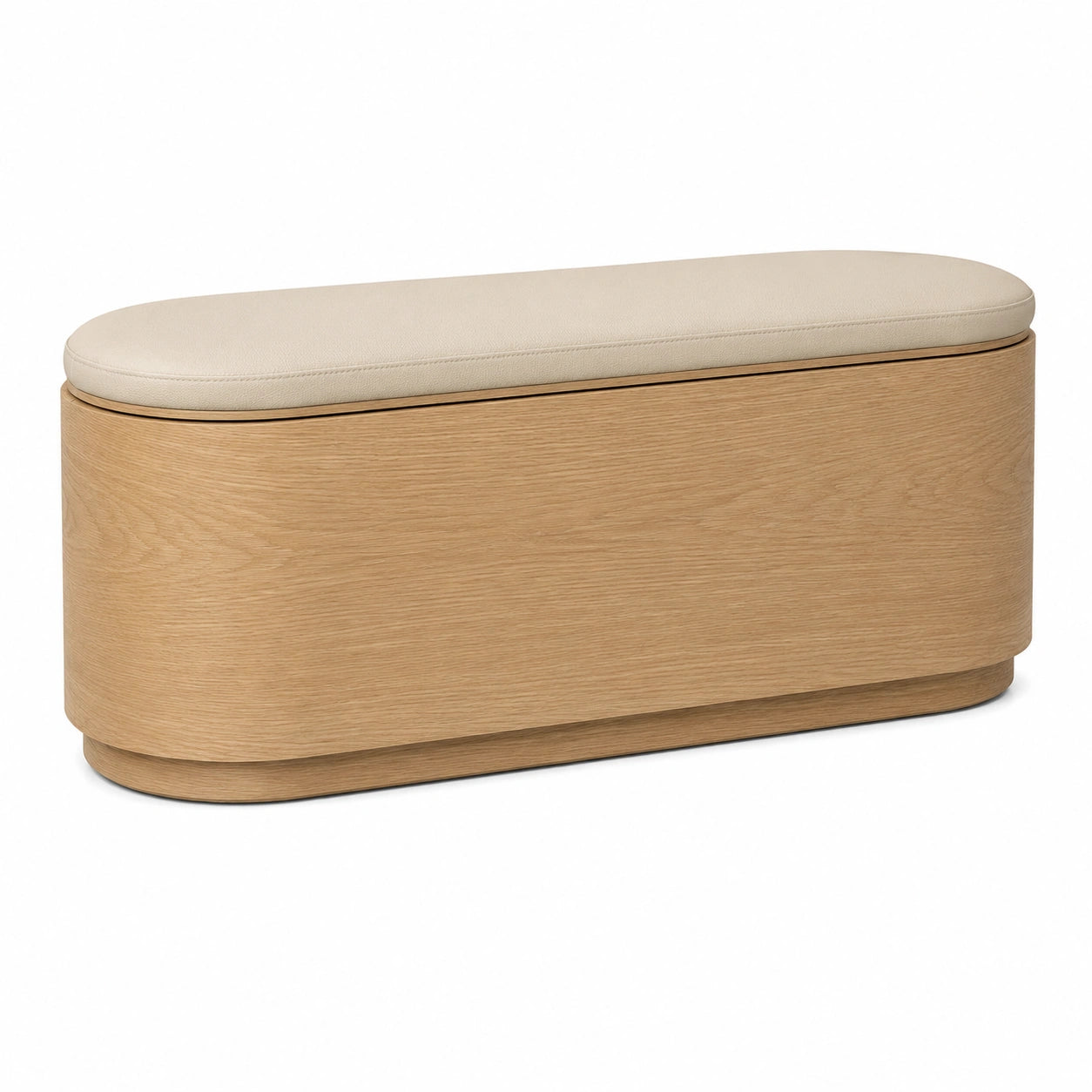 Banco de madera de roble con asiento tapizado beige