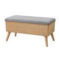 Banco de almacenamiento de madera y tela gris